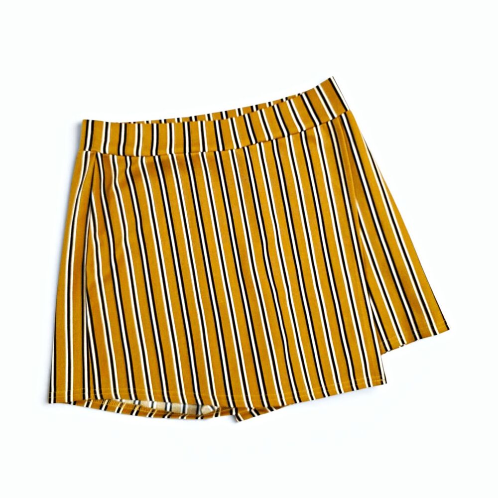 Lemite Striped Skort Mustard Yellow Black White Mini Shorts Size Medium